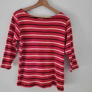 L.L Bean Striped Top Womens red blue white  striped  cotton  Medium 3/4 Sleeve